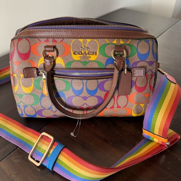 Coach Rowan Satchel In Rainbow Signature Canvas - Picture 1 of 16